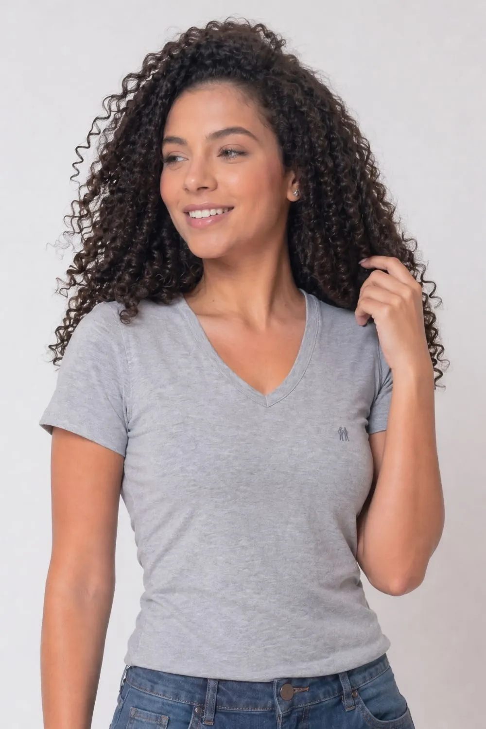T-Shirt Básica Decote V Polo Wear Mescla Médio