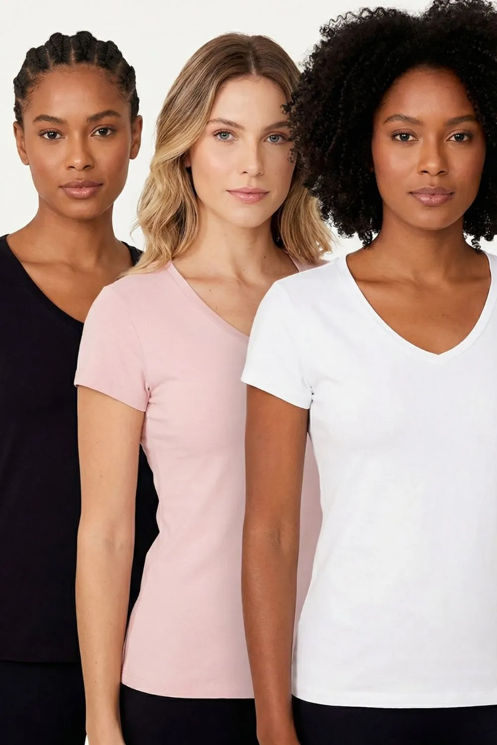 Kit 3 Camisetas Femininas Gola v Polo Wear Sortido — foto 2