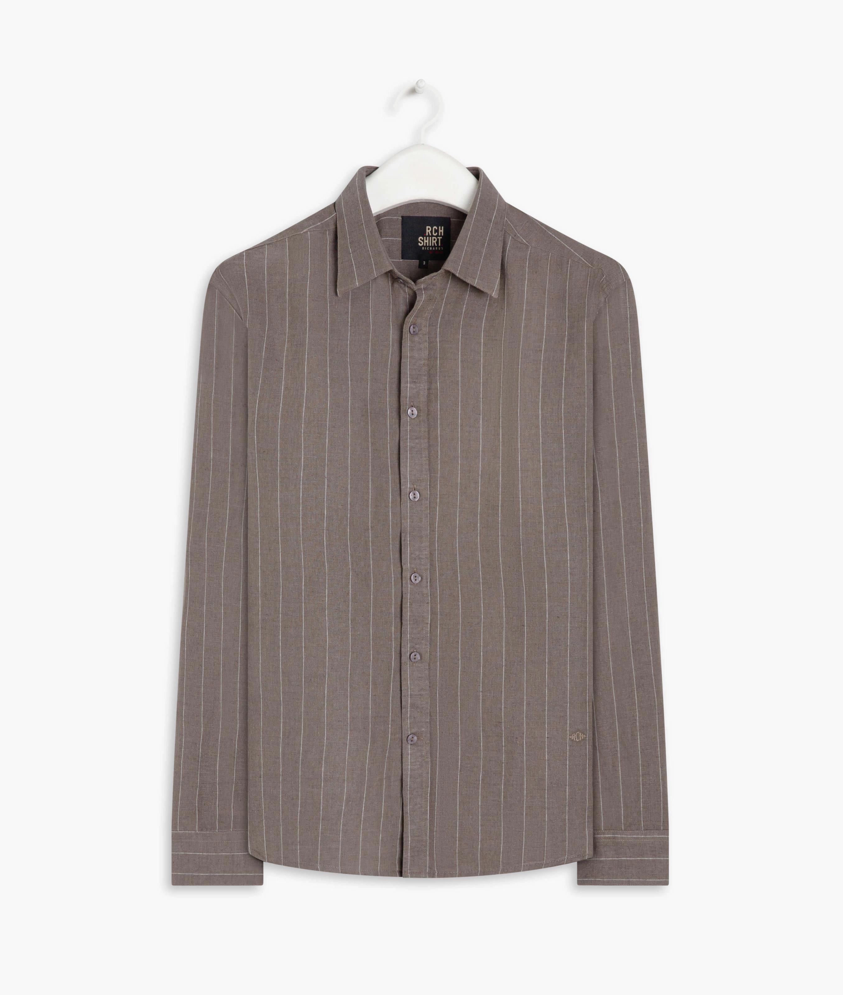 Camisa Linho  Listrada Emerson Ml Tabaco