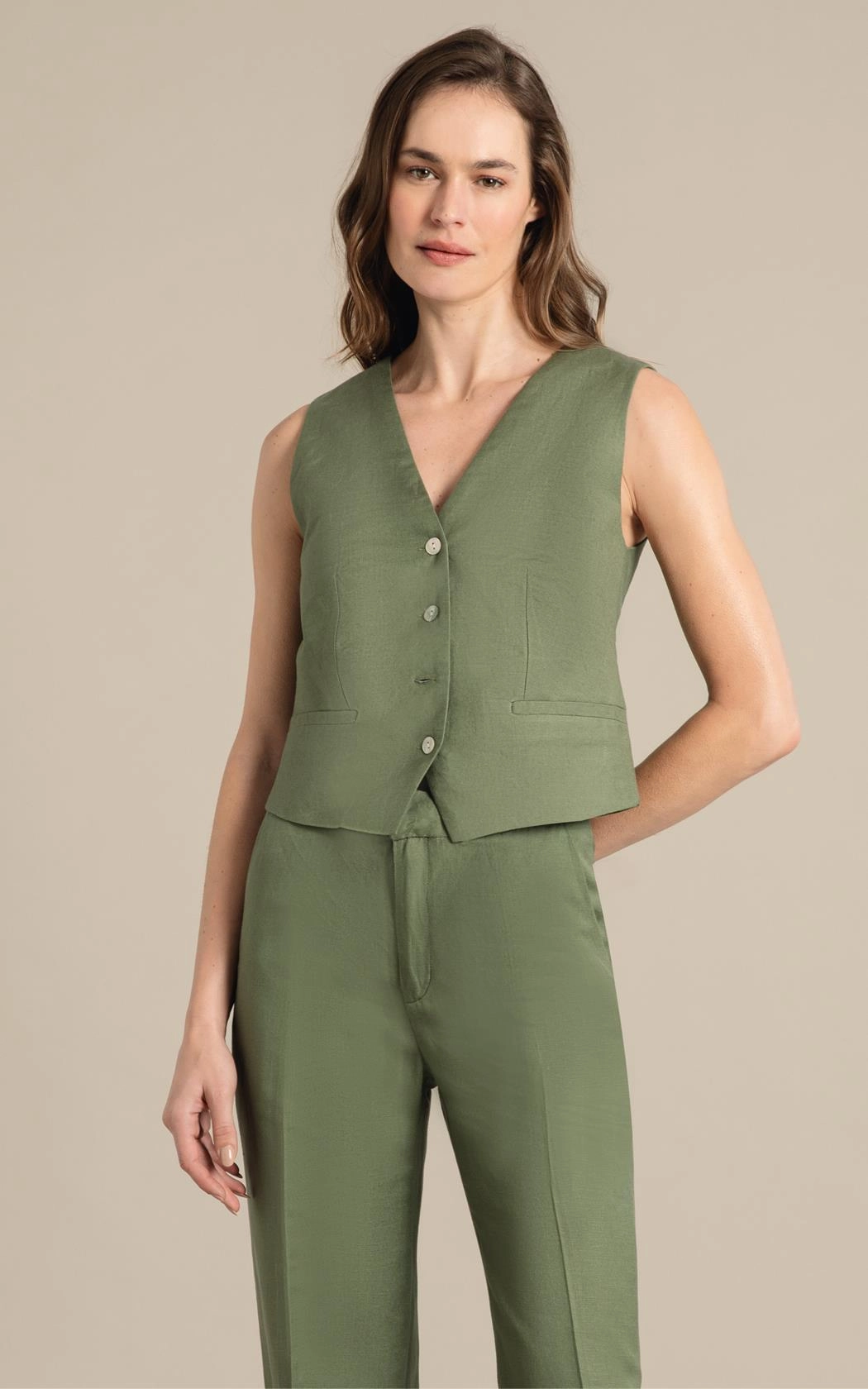 Colete Linho  Sue Verde Militar