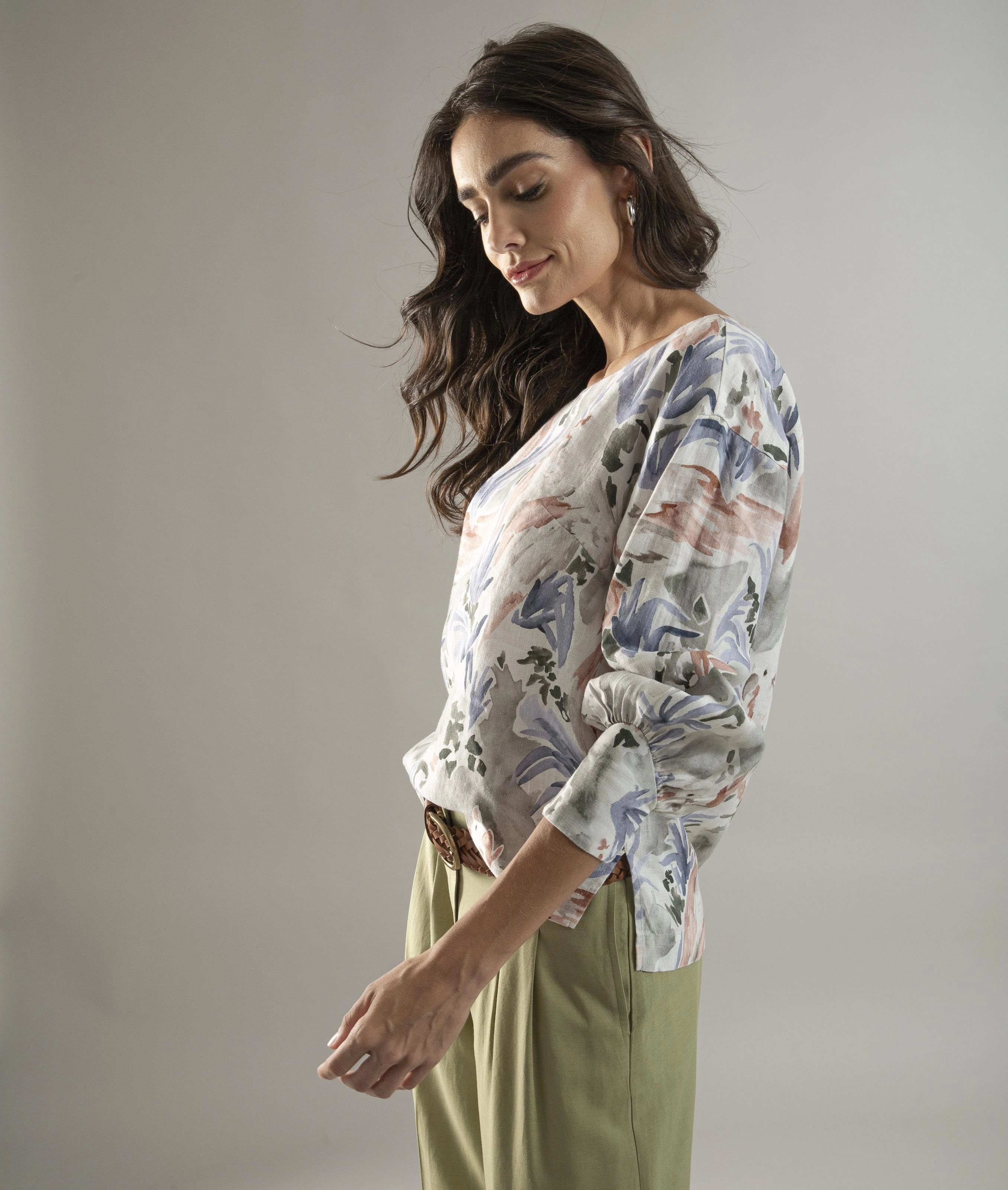 Blusa Linho  Gianna Araras Verde Army
