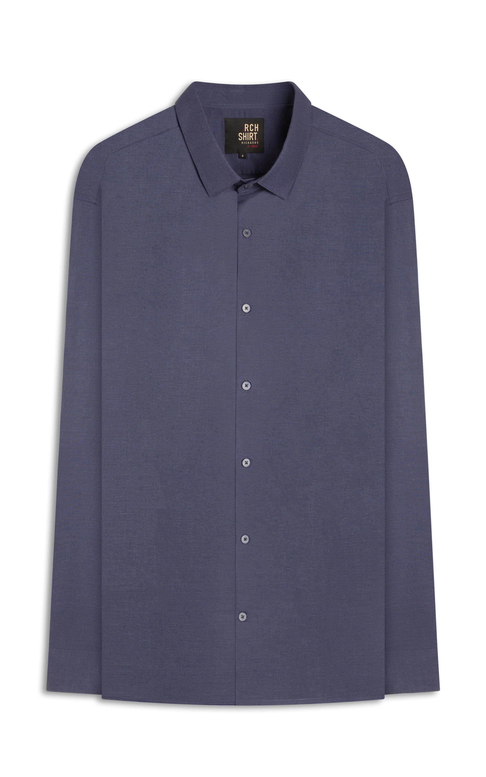 Camisa Linho Ml Azul Jeans