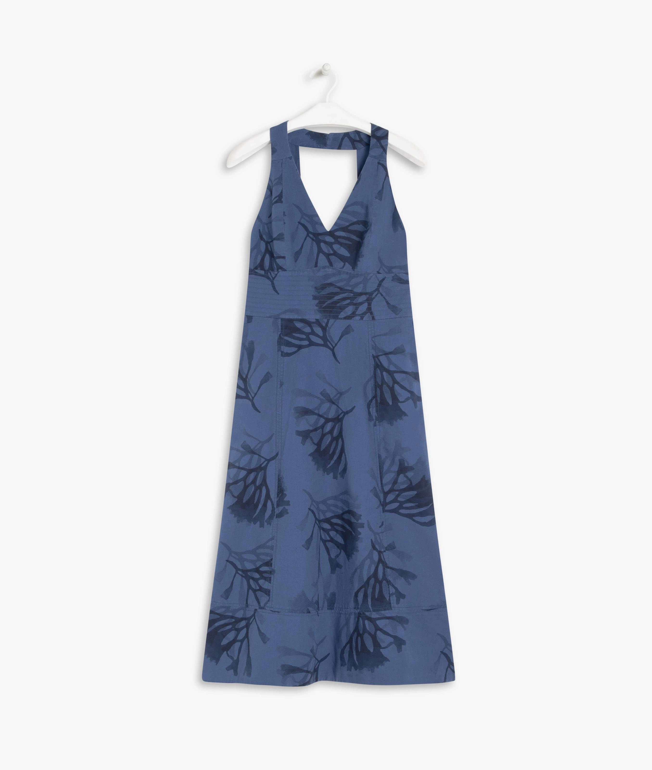 Vestido Linho  Arpoador  Estampa Corais Azul Jeans