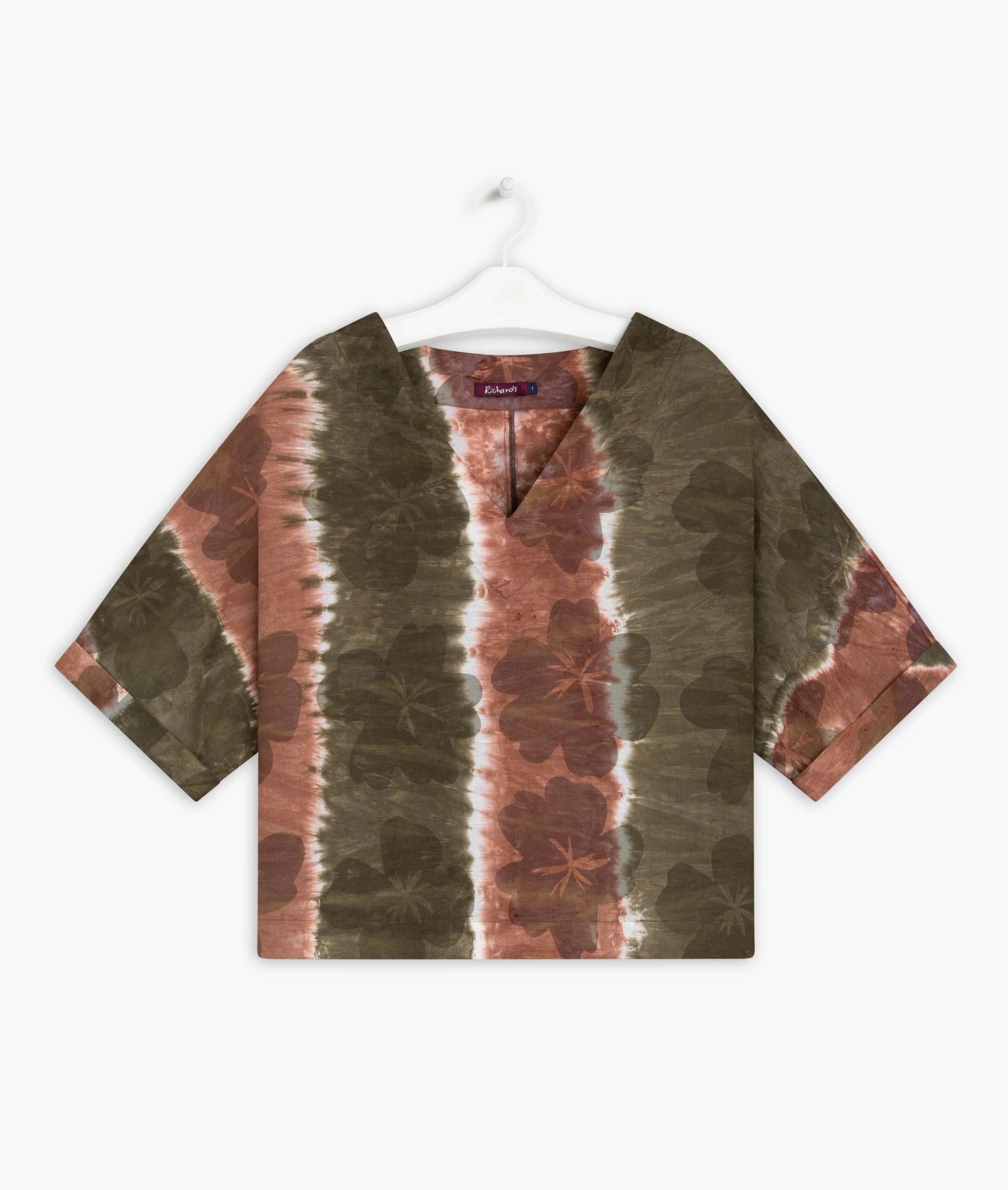 Blusa Linho  Suri  Tie Dye Flower Verde Militar