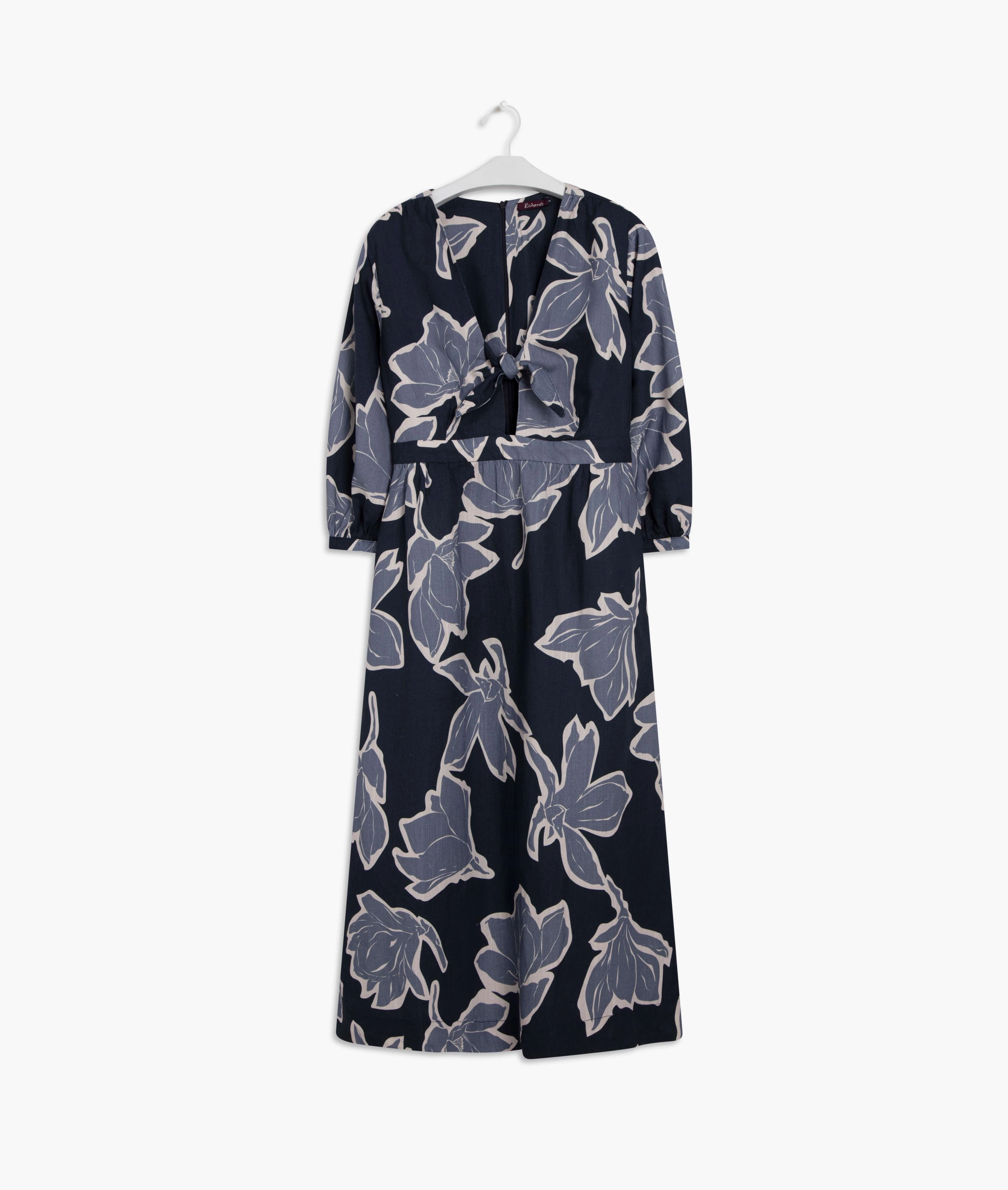 Vestido  Puro Linho  Marco Polo  Puro Linho Floral Dark Navy