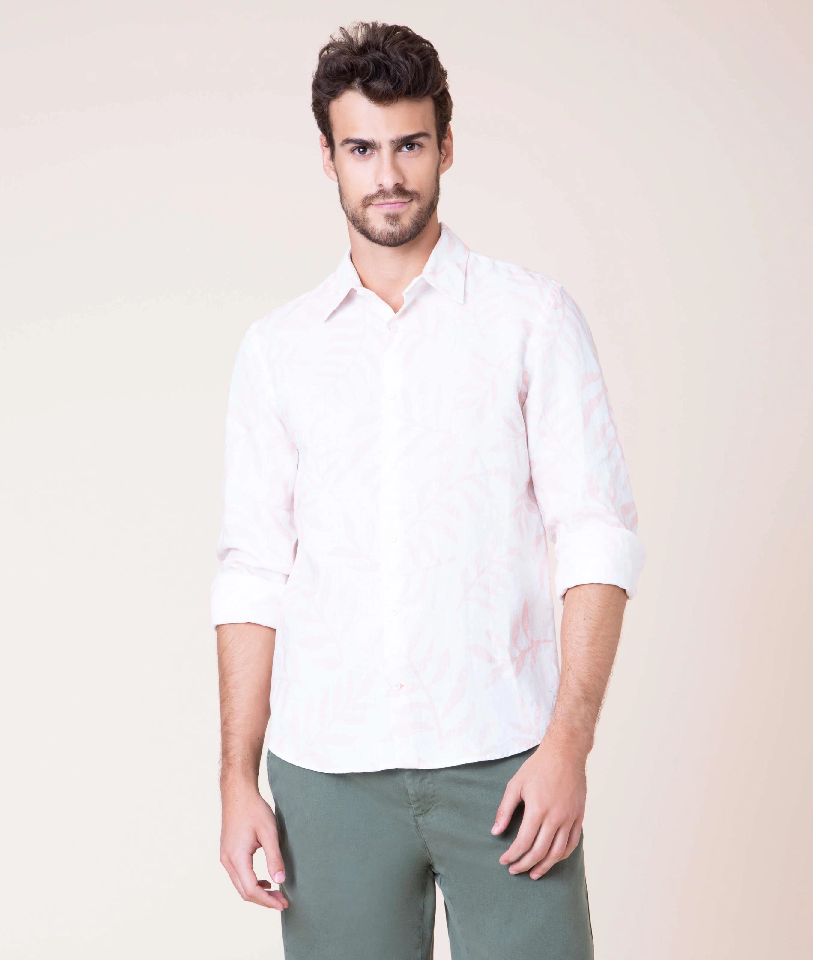 Camisa Linho  Kairo Estampada Ml Laranja