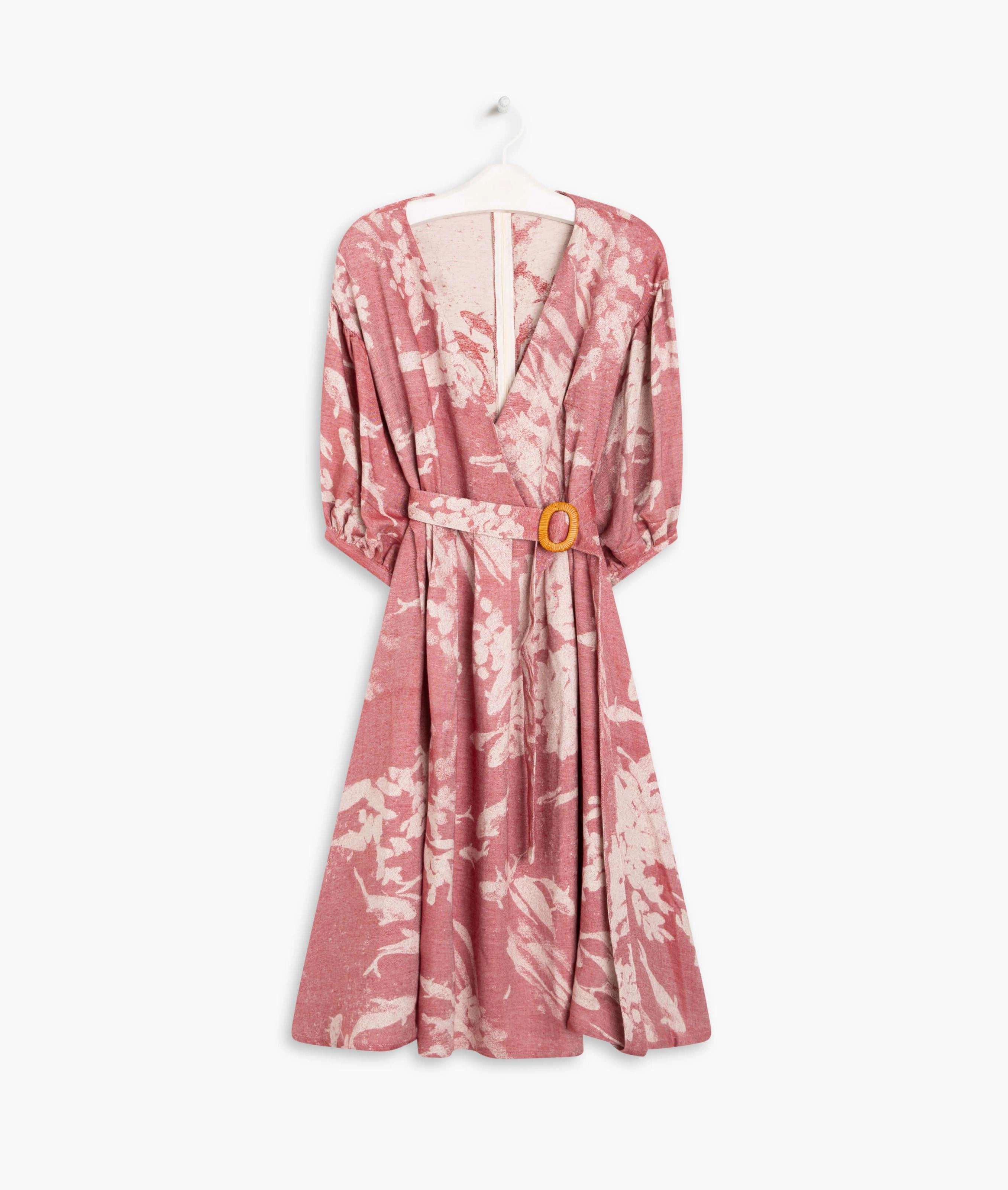  Vestido Linho  Koi Jacquard Carpas Cereja