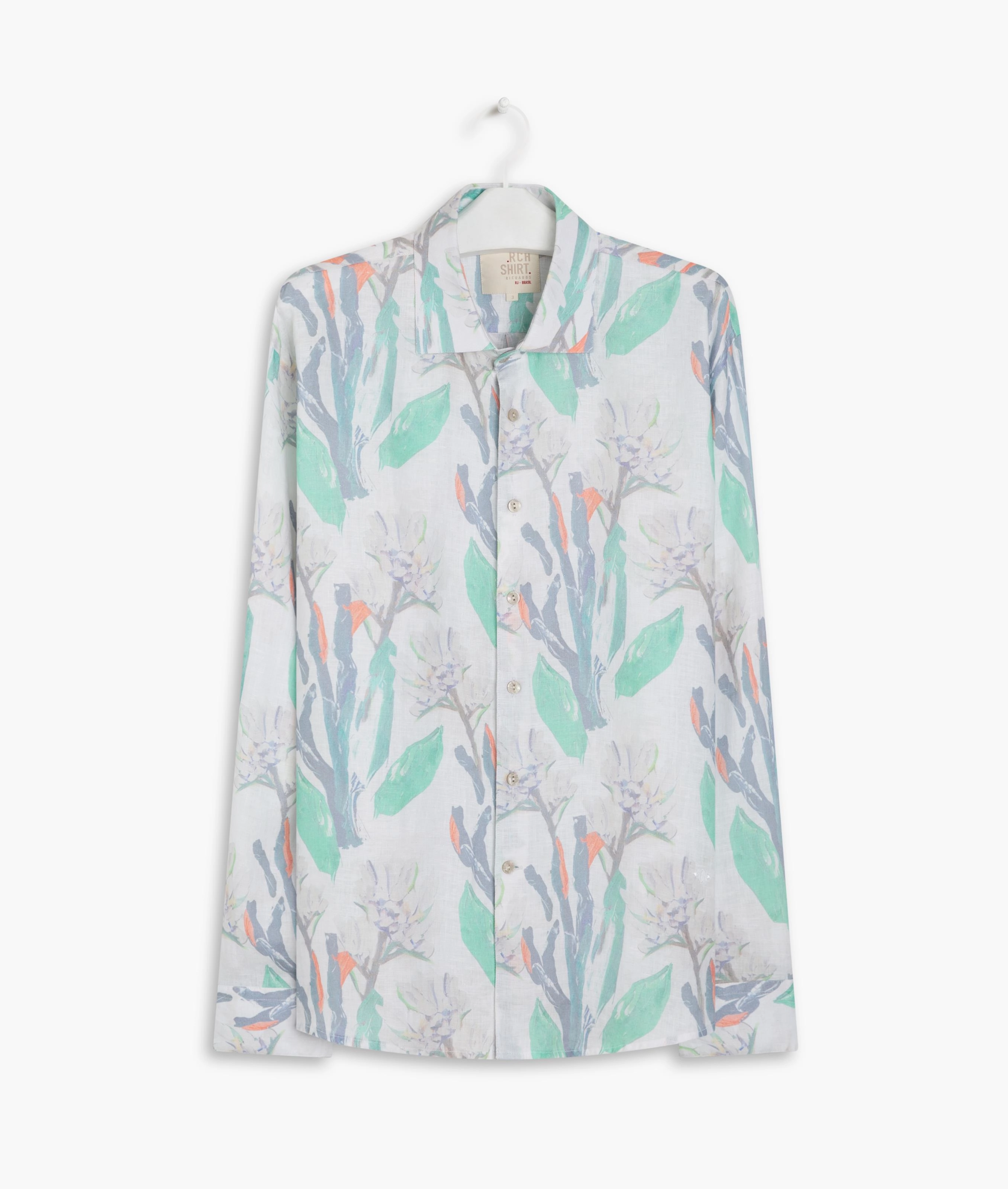 Camisa Linho  Estampada Canvas Flower Ml Off White