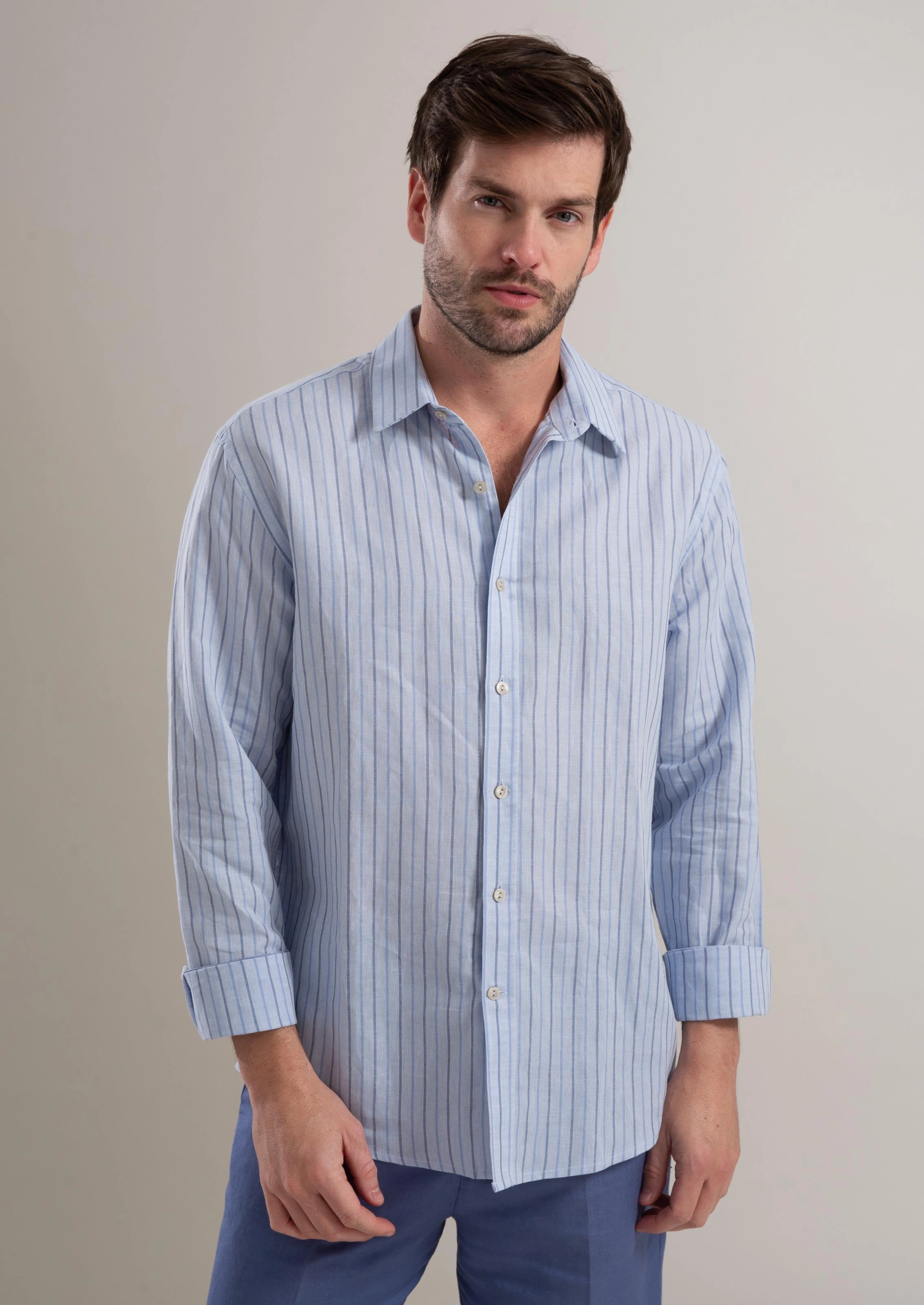 Camisa Linho  Heitor Azul Pervante