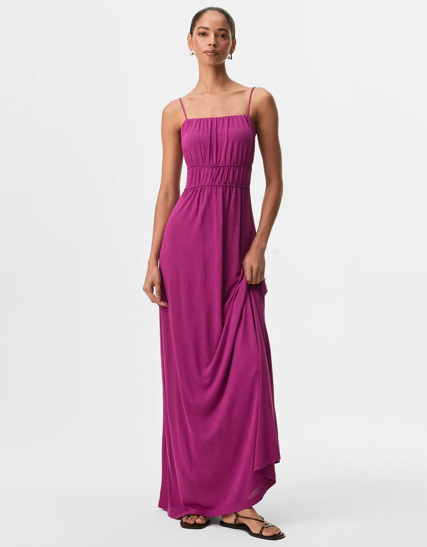 Vestido Malha Recortes Franzidos