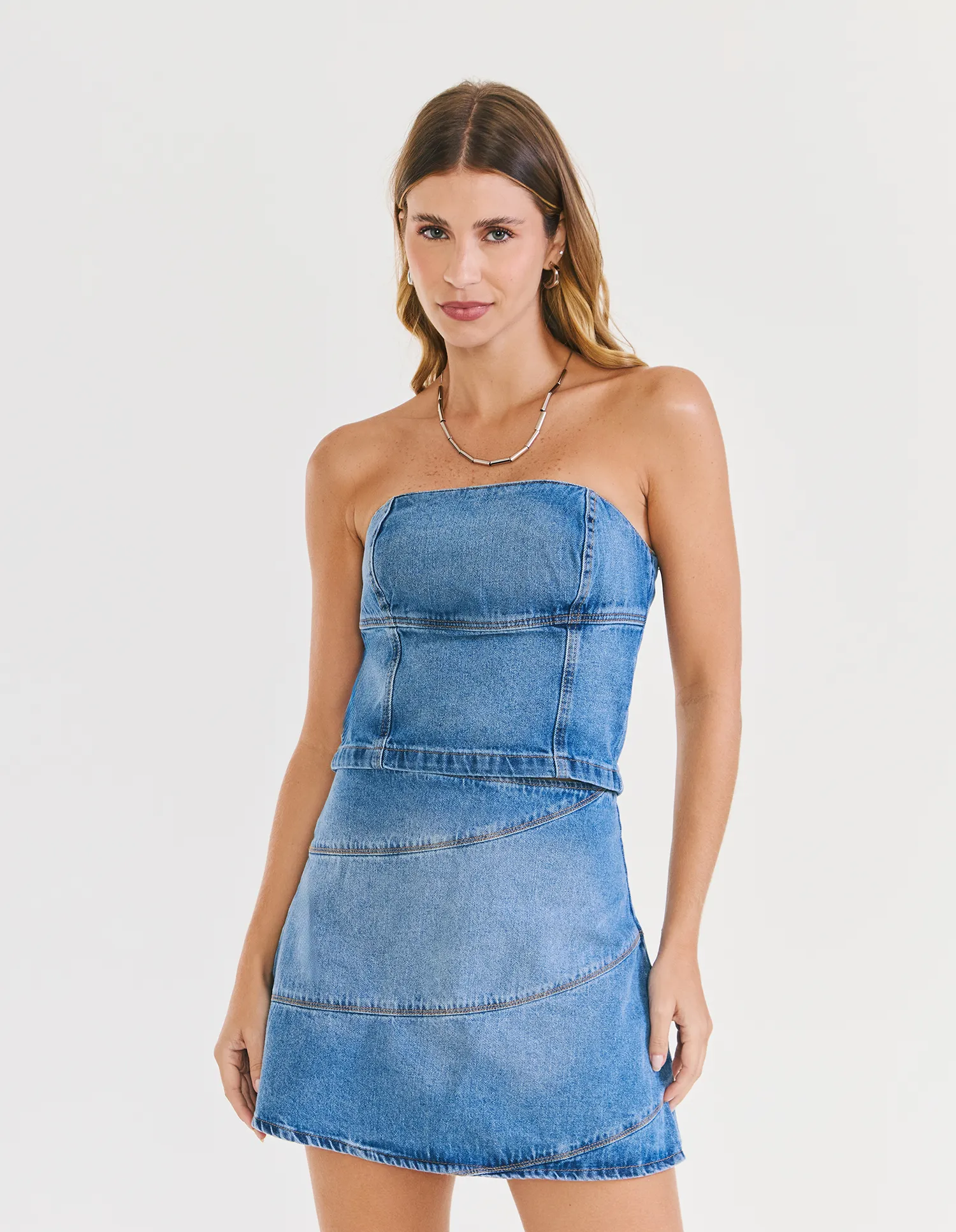 Top Lastex Recortes - Denim Medio