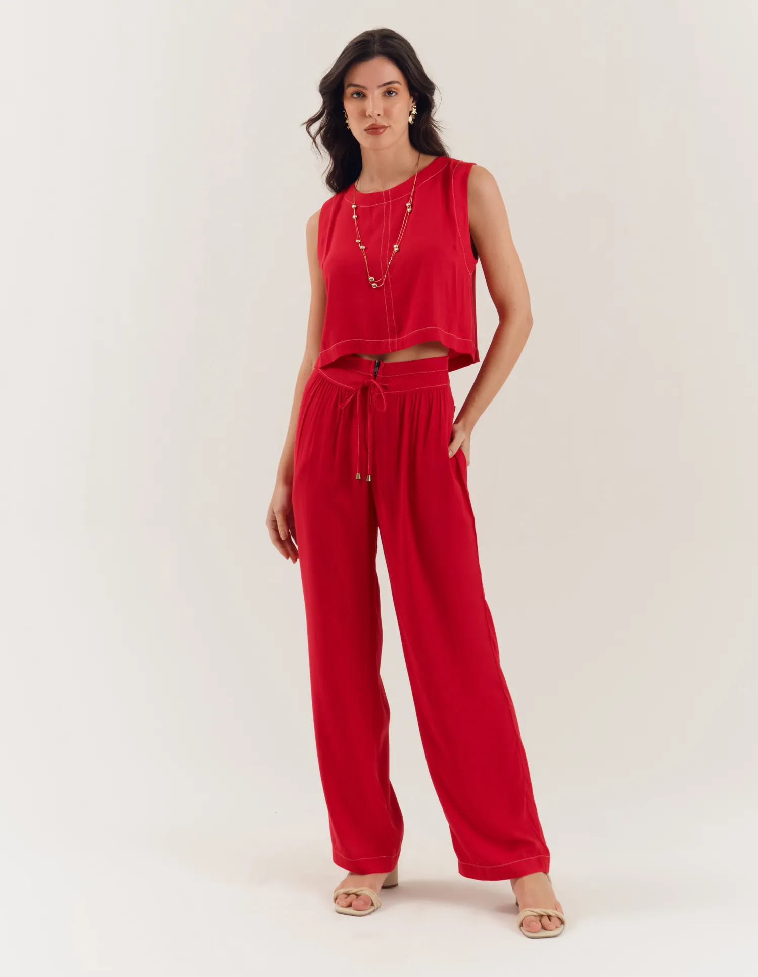 Calça Pala Recortes - Vermelho