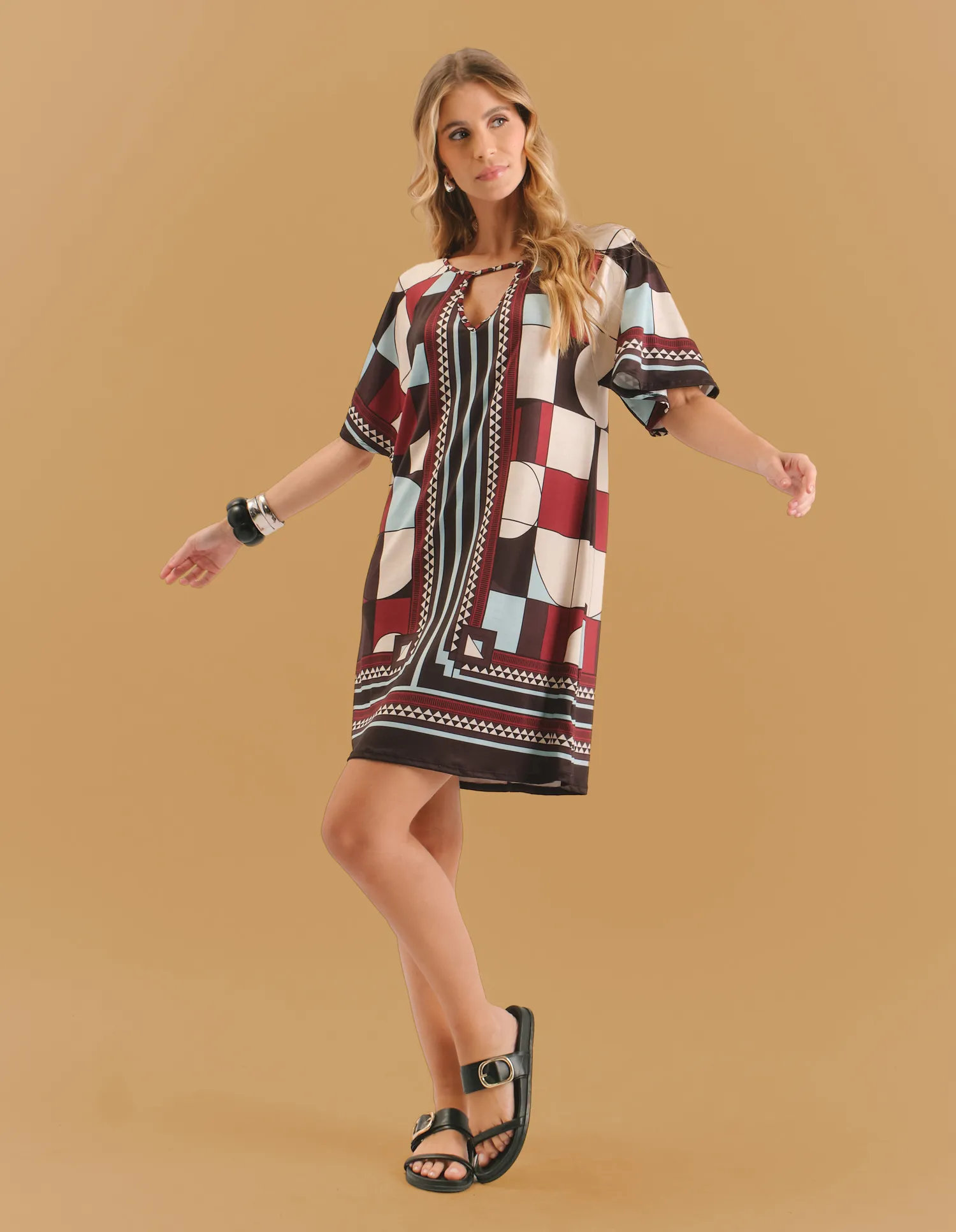 Vestido Curto Estampado Lenço Milene - Vinho